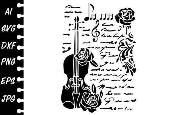 Download Stencil Violin Rose Music - Music Collection